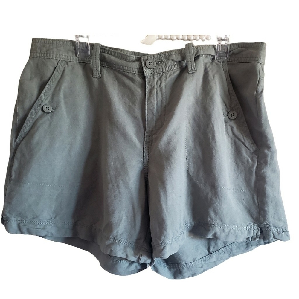 Calvin Klein Shorts Khaki Green Linen Blend Womens 10 Casual Boho Hippie Pull-On